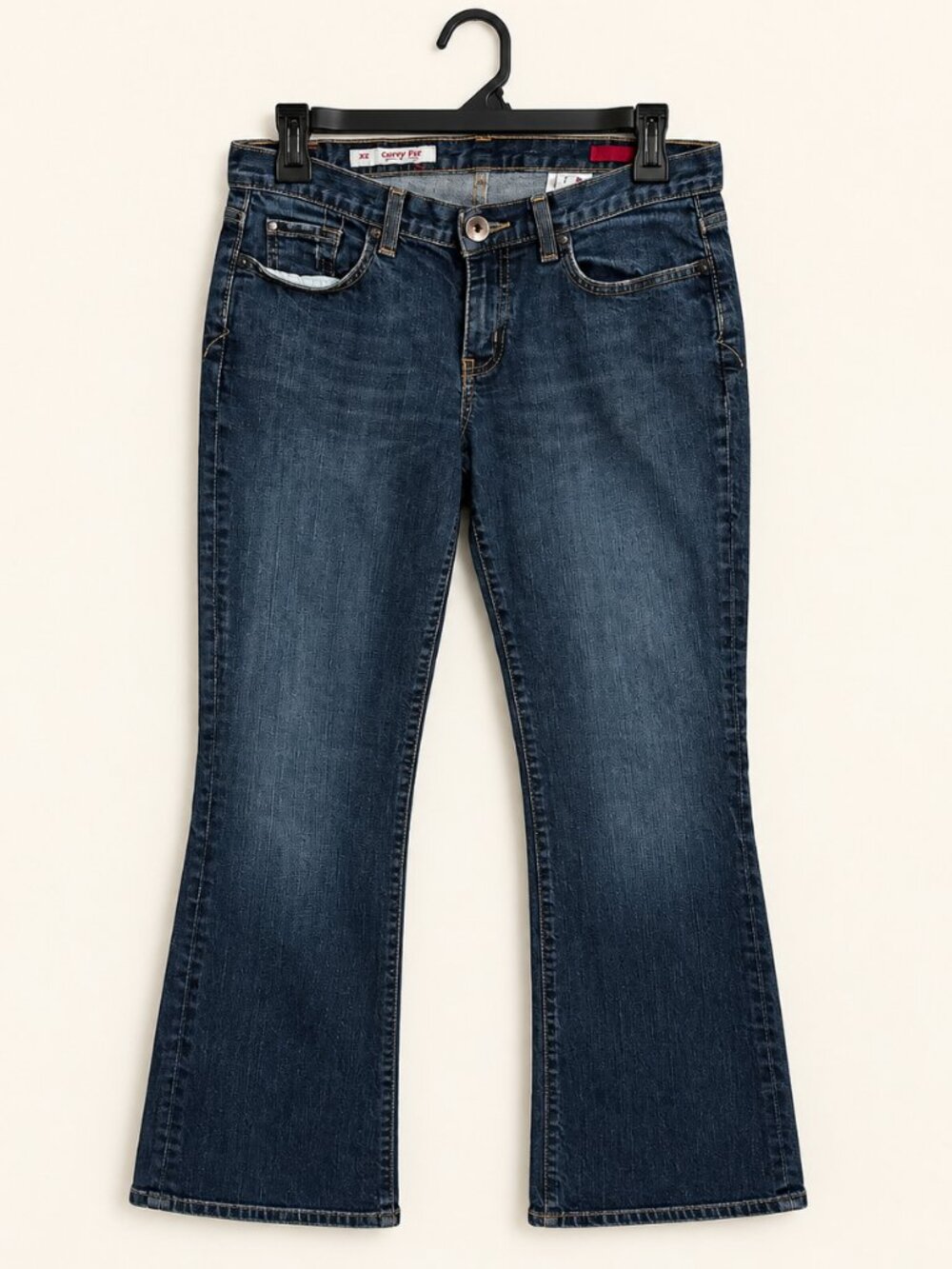 X2 Curvy W31 Bootcut Jeans Dark Blue Embroidered Pockets Size 6 Short